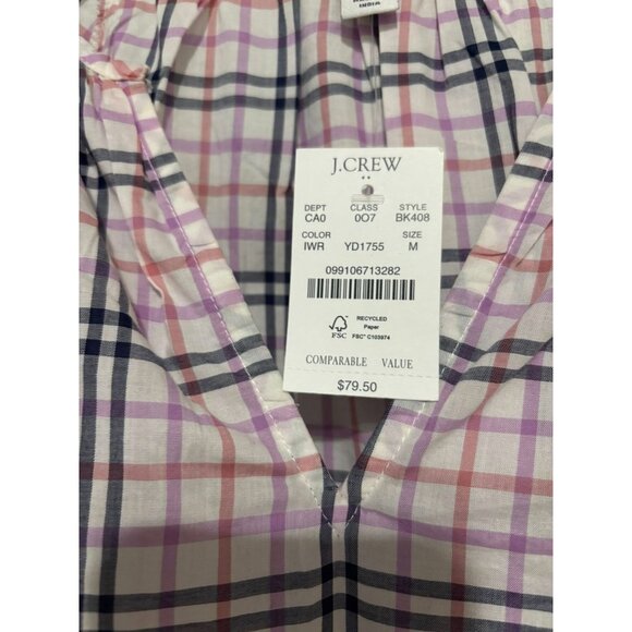J.Crew Plaid Long-Sleeve Blouse With Ruffle Details Size M Cotton Blend Womens C - Picture 5 of 5